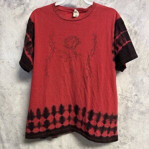 Vintage Y2K Tribal Rose T Shirt Adult XL Red Tie Dye Short Sleeve